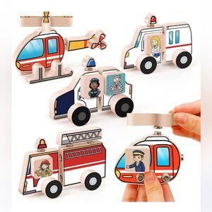 Wooden Emergency Vehicle Build Set Montessori Toy NEW